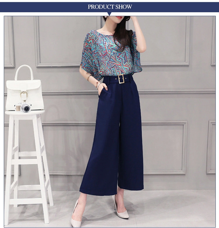 2016 New Design Blue Palazzo Trousers for Women Ladies Wide Leg Pants