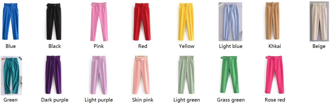 Wholesale Korea Women′s Candy Color Suit Trousers with Belt Solid Color Office Lady Business Ninth Pants Casual Ankle Pants