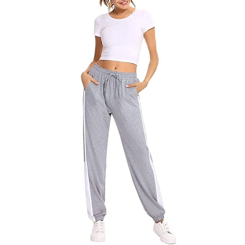 Factory Hot Wholesale Fashion Sweatpants Drawstring Women′s Sweatpants Drawstring Waistband Side Stitching Pants Ladies Jogging Trousers