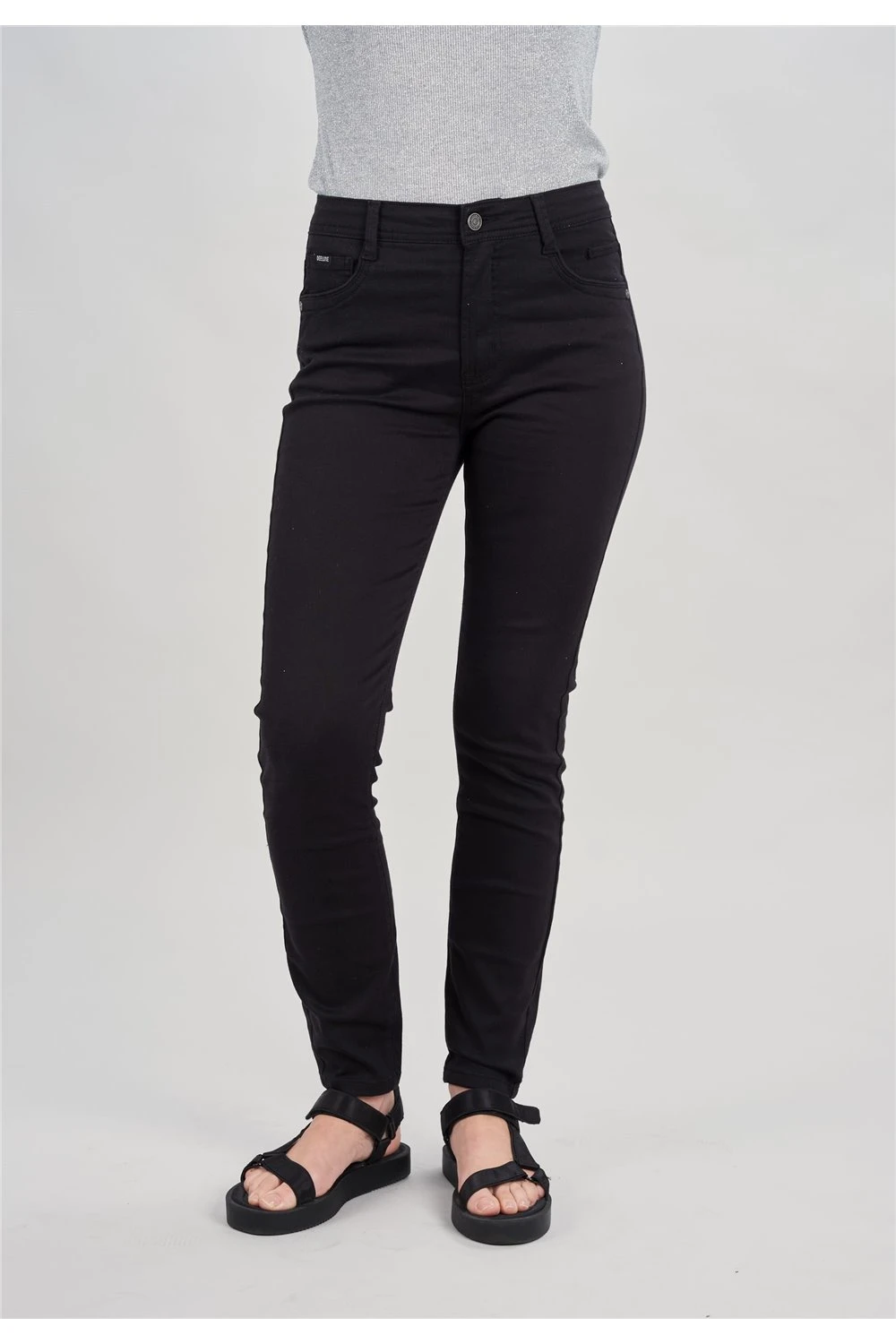 Ladies Basic Black Color Twill Pants Slim Fit Cotton and Elastane High Rise Women′ S Trousers