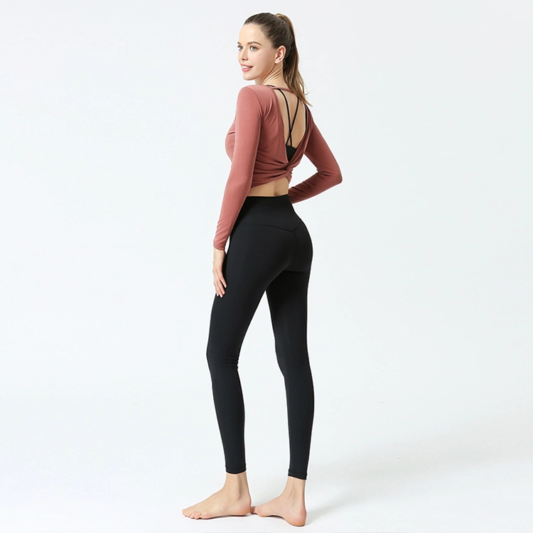 Sport Long Sleeve Plain Crop Top Gym Fitness Yoga Leggings Womens Tracksuit