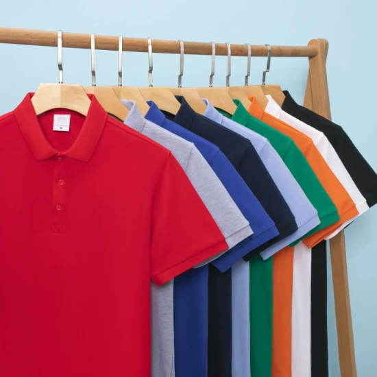 Corporate Apparel Maßgeschneiderte Arbeitskleidung für Herren, 100 % Baumwolle, kurzärmlig, blau, bestickt, individuelles Golf-Performance-Poloshirt