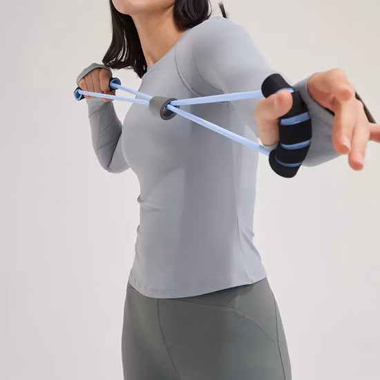 Großhandel ODM/OEM Damen T-Shirts mit langen Ärmeln und O-Ausschnitt, lässige Oberteile, aktives Fitnessstudio, Tragen, Laufen, Fitness, Fitnessstudio, Workout-Shirt mit Daumenloch