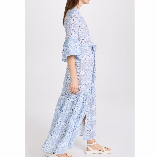 OEM Custom Großhandel 2022 Neues Design Damen Freizeitkleid Formal Elegant Langarm V-Ausschnitt Floral MIDI-Kleider