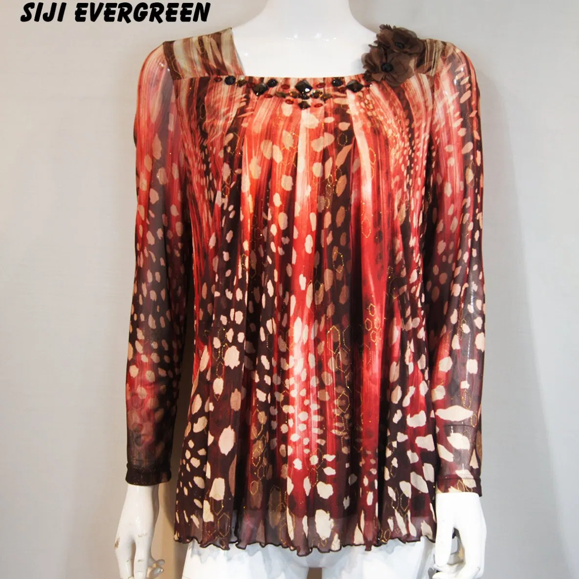 2022 Neues modisches Damenhemd aus Baumwolle und Spandex mit Blumenmuster für Damenbekleidung