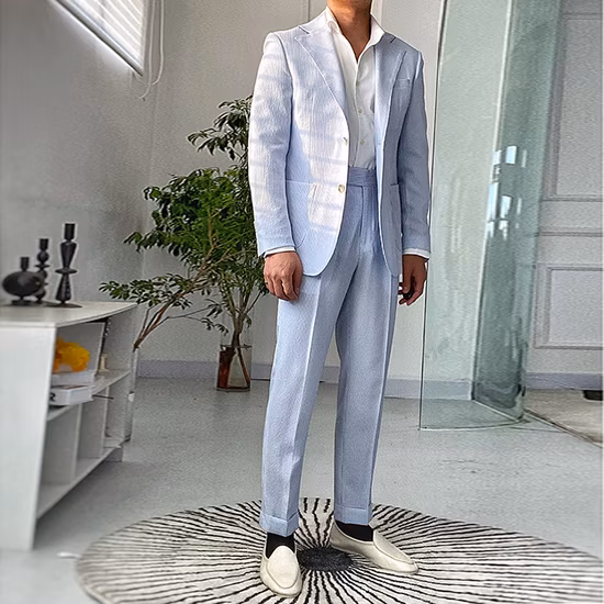 Karierte Leinen-Sommer-Seersucker-Herrenanzüge für Kleidungsstücke