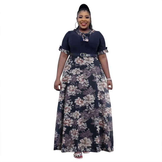 Großhandel Heißer Verkauf Afrika Kleidung Designs Mode Frauen Kleidung Formale Dame Afrikanische Lange Plus Größe Zeremonie Druck Chiffon Kleid
