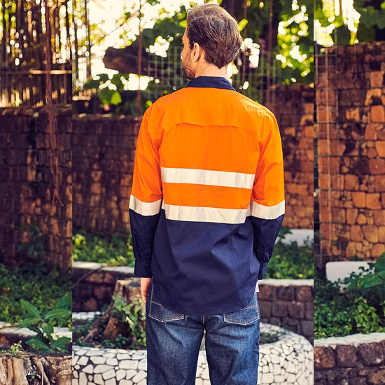 Hochsichtbare, mit Insektenschutzmittel imprägnierte Damen-Arbeitshemden in Orange und Marineblau